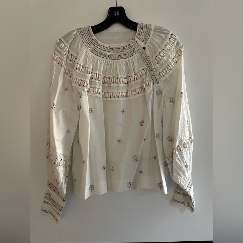 Ulla Johnson Ivory Embroidered Peasant Blouse